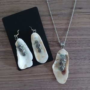 Oyster Shell Necklace & Earring Set - Seahorse I